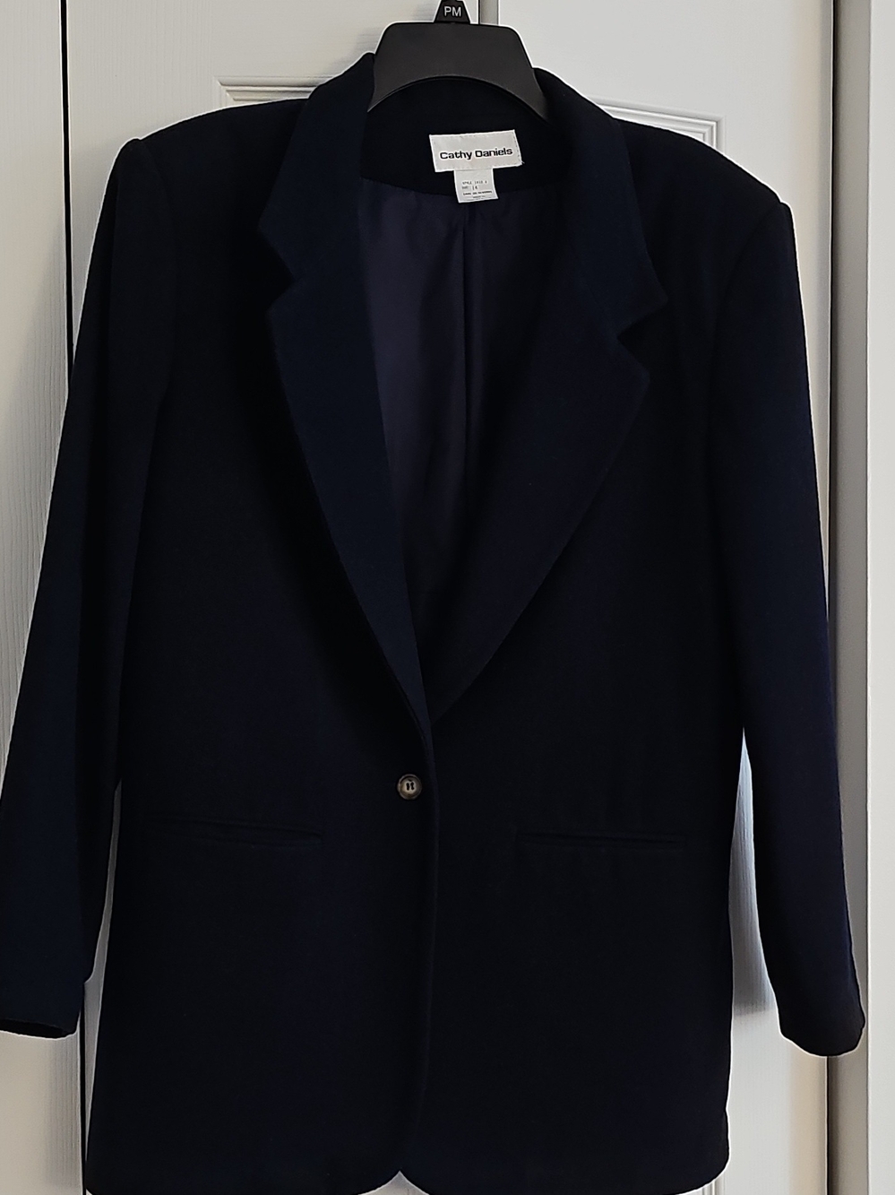 Cathy Daniels Dark Navy Single-Button Wool Blazer, L